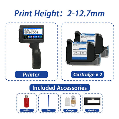 DCODE 1755PLUS Portable Handheld Inkjet Printer – 12.7mm Text, QR, Barcode, Logo & Date Printing Machine