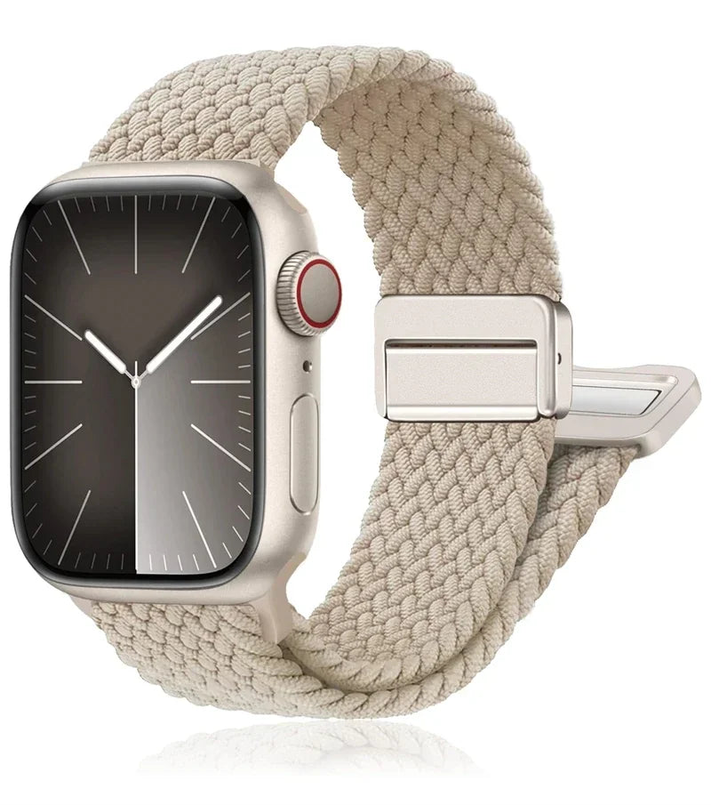 Braided Nylon Magnetic Apple Watch Band – Adjustable Sport Loop Strap for iWatch Series SE 6–10 & Ultra 2 (38mm–49mm)