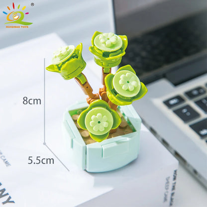 HUIQIBAO MOC Flower & Succulent Potted Building Block Set – DIY Eternal Bouquet, Home Desk Plant Decor, Girls & Kids Toy Gift