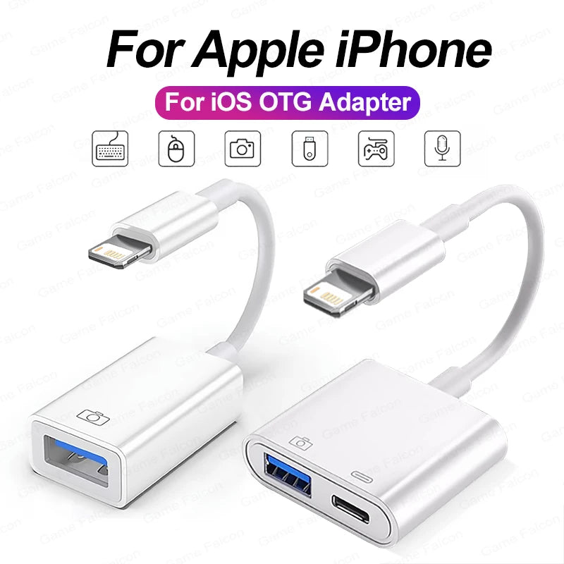 OTG Adapter Lightning to USB 3.0 – Fast Charge & Data Converter Cable for iPhone 14/13/12/11/X/XS/XR/8, USB-C Splitter Compatible