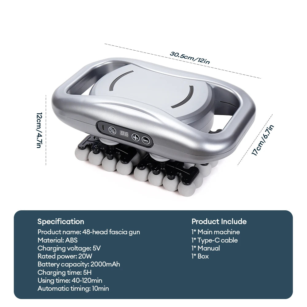 48-Head Body Massage Gun — High-Frequency Vibration Fascia Massager for Neck, Back, Waist, Thigh & Shoulder Muscle Relief