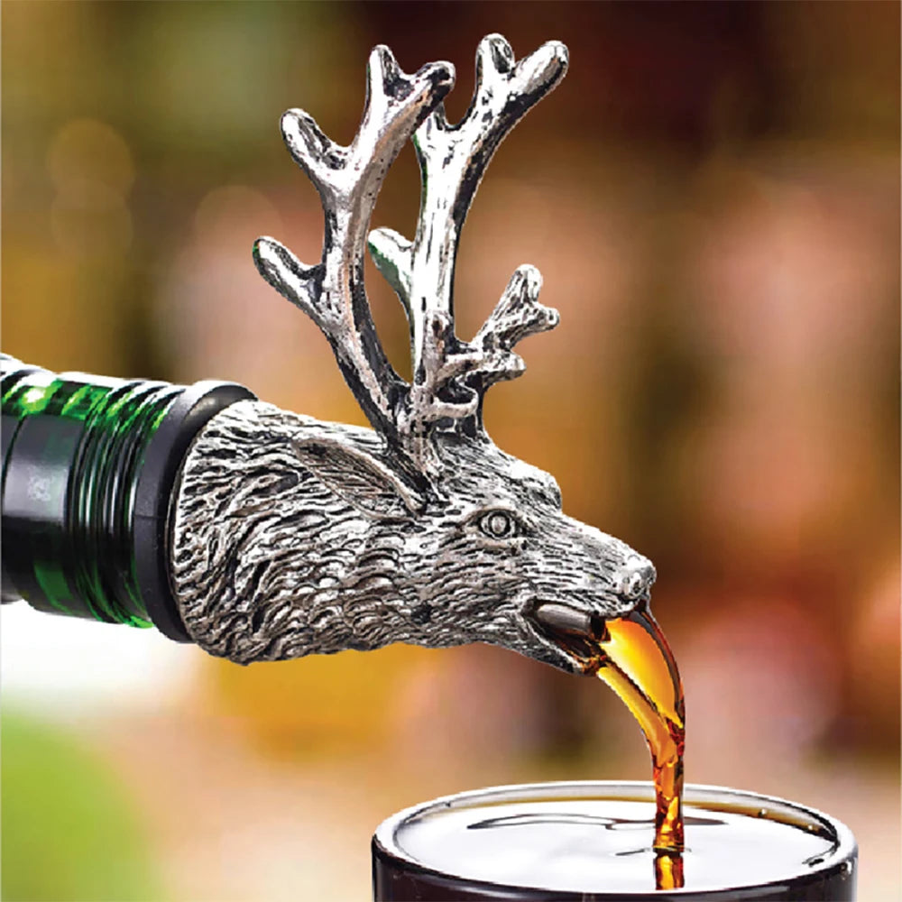 Zinc Alloy Wine Dispenser with Deer/Elk/Lion Head - Silver Wine Pourer and Extractor for Jagermeister, Bar Accessories