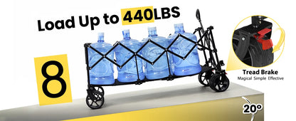 Sekey 48" Collapsible Folding Wagon — Heavy Duty 300L Utility Garden Cart with 440lbs Capacity