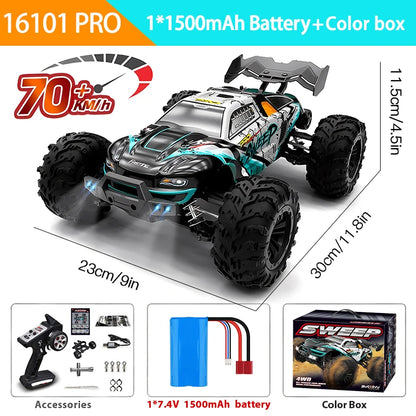 1:16 4WD RC Car – 70KM/H High-Speed Drift Monster Truck with LED, Remote Control, 4x4 for Kids, WLtoys 144001