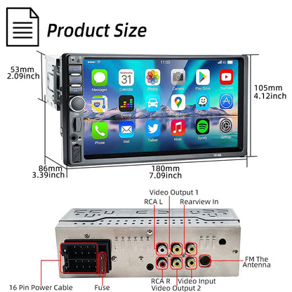 HIPPBQCC 7" 1DIN Car Radio MP5 Multimedia Player – Touchscreen FM ISO Power Aux Input Bluetooth USB Mirror Link Autoradio