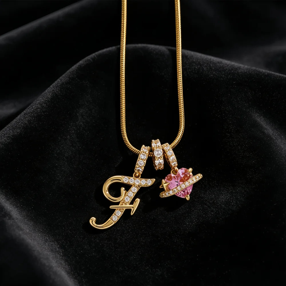 Gold Zircon Flower Letter Necklace - A-Z Alphabet Pendant Jewelry Gift for Women