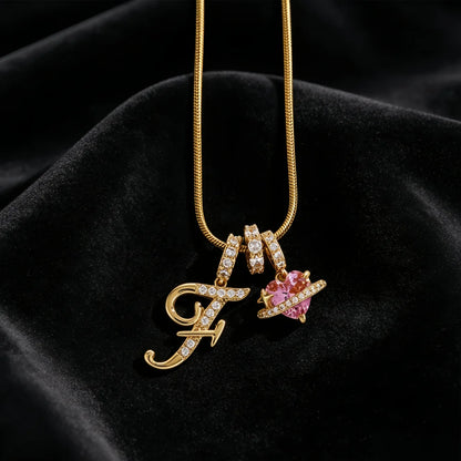 Gold Zircon Flower Letter Necklace - A-Z Alphabet Pendant Jewelry Gift for Women