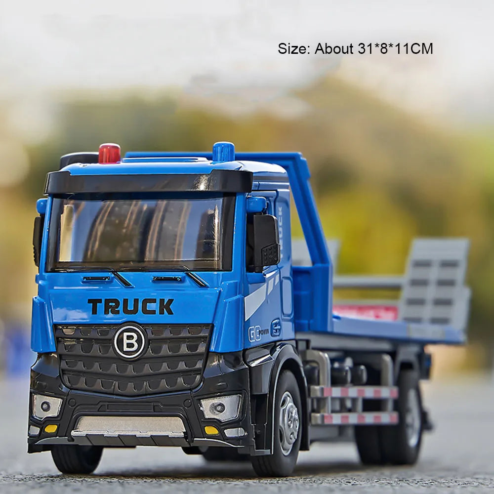 1:24 Electric Flatbed Cement Pump Truck Model — Diecast Alloy Toy with Sound & Light, Doors Open, Gift for Boys