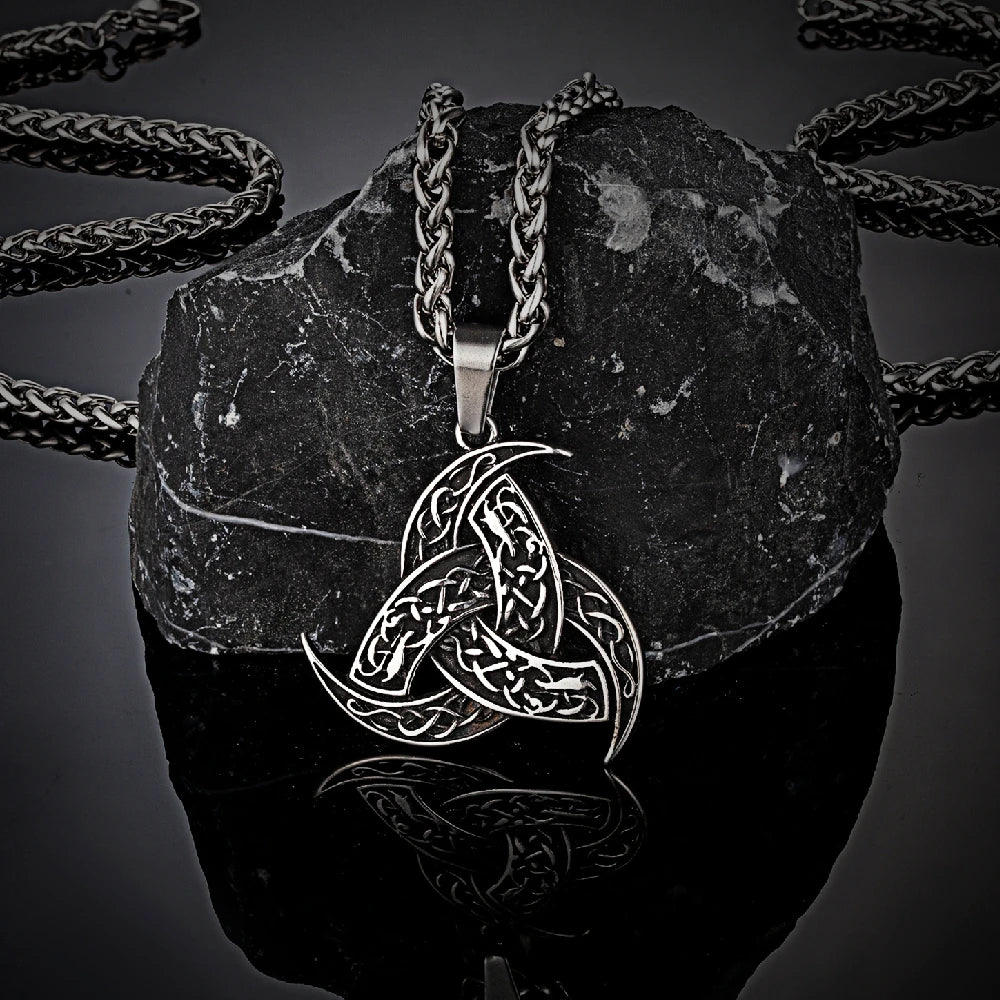 Men’s Celtics Knot Trinity Pendant Necklace — Stainless Steel Norse Runes Viking Amulet, Slavic Icelandic Vintage Jewelry Gift