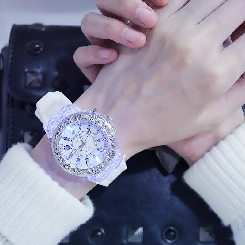 Luminous LED Flash Watch: Trendy Unisex Jelly Wristwatch with 7 Color Lights - Perfect for Students and Lovers
