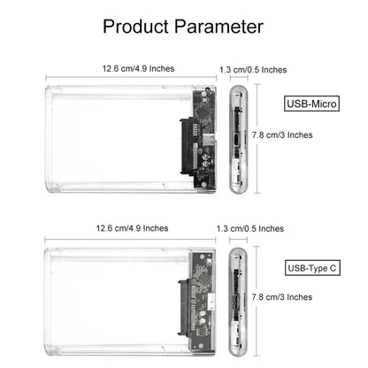USB 3.0 2.5 Inch External Hard Drive Enclosure – Transparent SATA HDD/SSD Case, 5–6Gbps High-Speed Storage Case for Laptop & PC