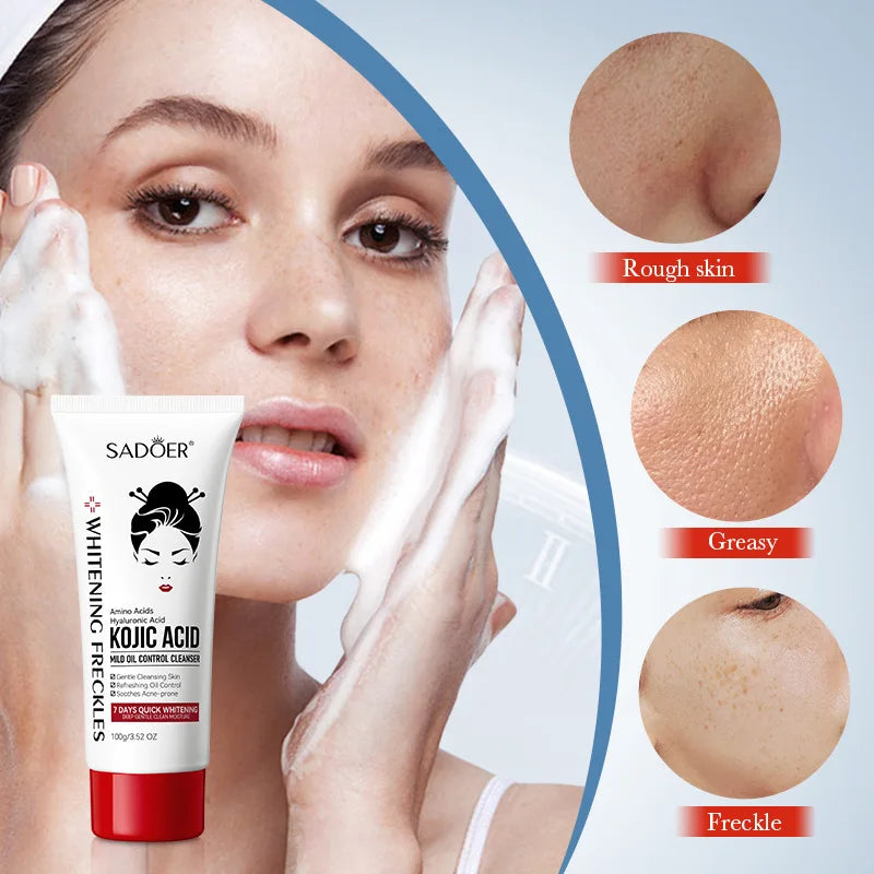 SADOER Kojic Acid Facial Cleanser – Moisturizing & Brightening Face Wash Foam for Skincare
