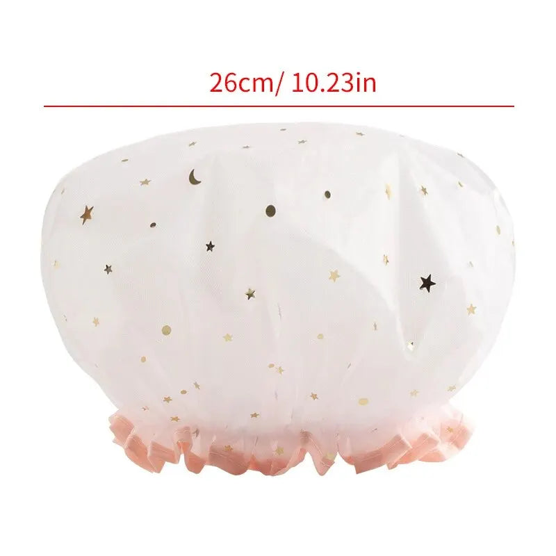 Double-Layer Waterproof Shower Cap — PVC Bathing Hat for Adult Women, Kitchen & Bathroom Use