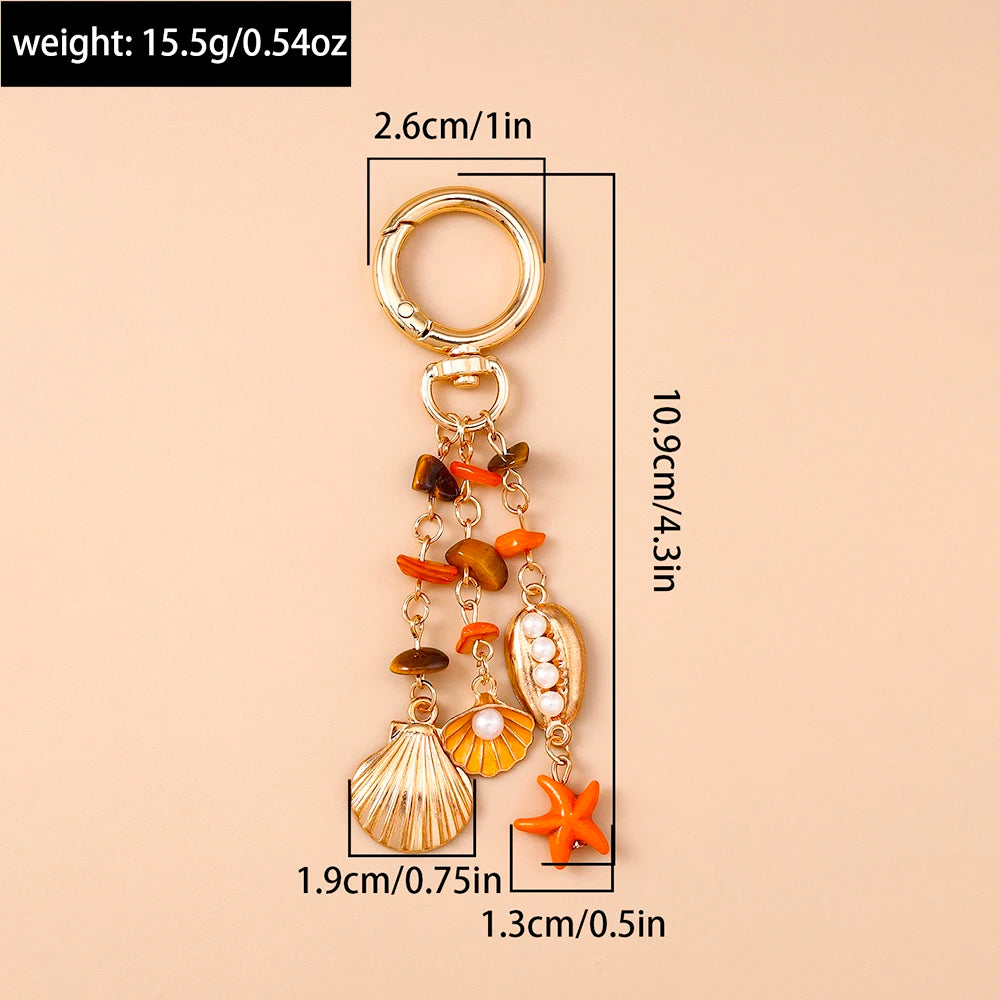 Summer Beach Shell Keychain – Octopus and Starfish Marine Life Pendant for Women, Girls, Handbag Decor, and Gifts