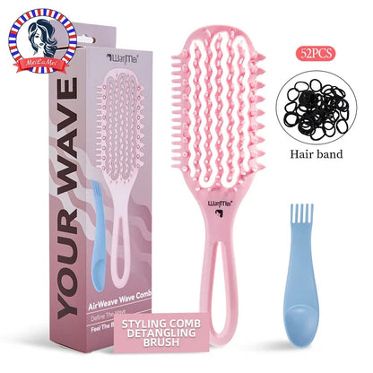 WANMEI Air Cushion Detangler Brush Set – Scalp Massage Comb, Cleaner & 52 Hair Bands, Anti-Frizz Wet/Dry Styling Tool