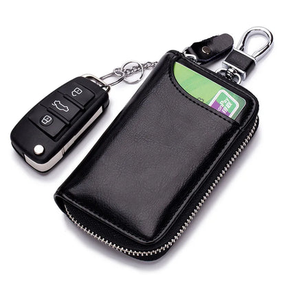 Leather Keychain Organizer for Men and Women - Key Holder Pouch and Car Key Wallet Case with Card Storage