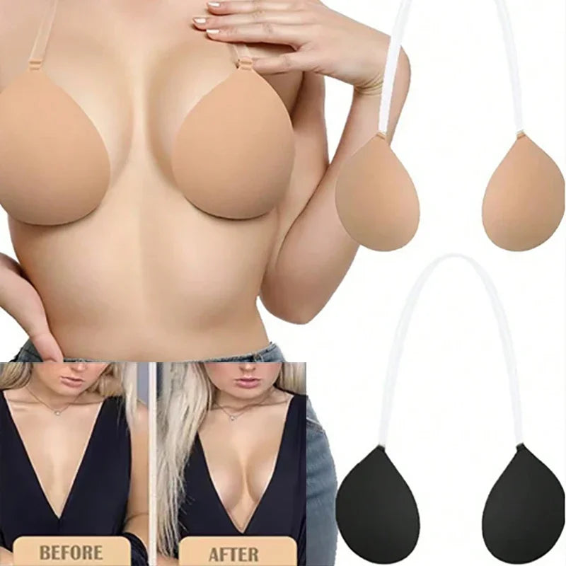 Deep U-Plunge Sticky Bra - Invisible Silicone Push-Up Bra for Backless Wedding Dresses and Low-Cut Outfits