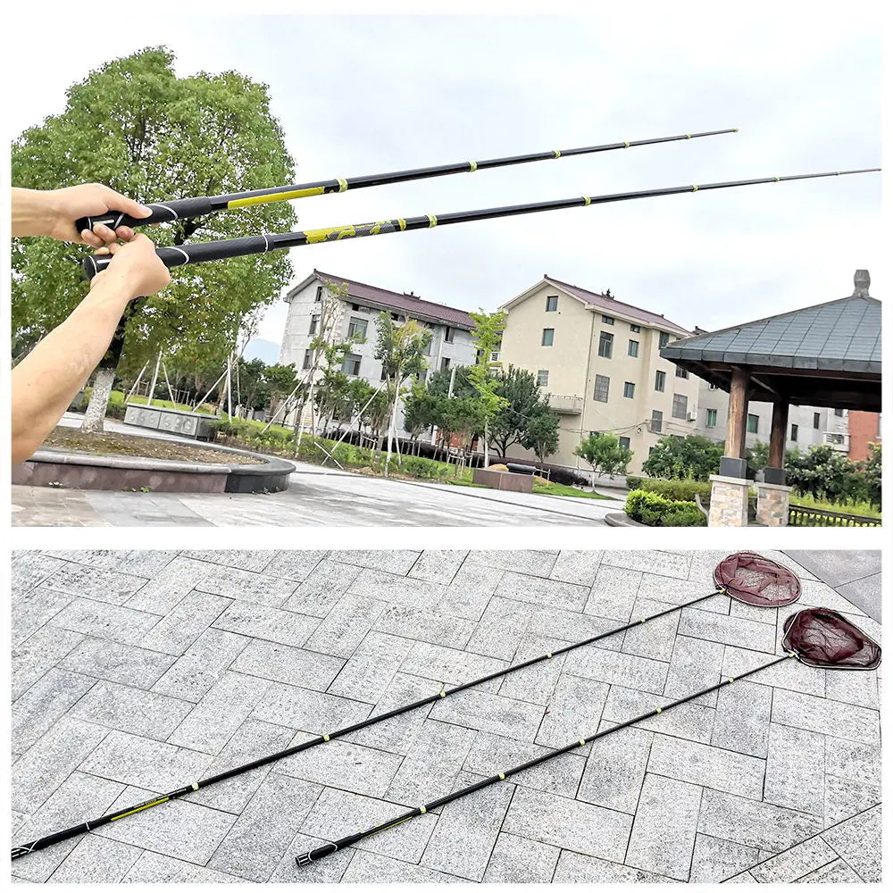 JOSBY Telescopic Foldable Fishing Net – 2.1M/3M/4M Lightweight Carbon Fiber Landing Net for Carp & Sea Fishing