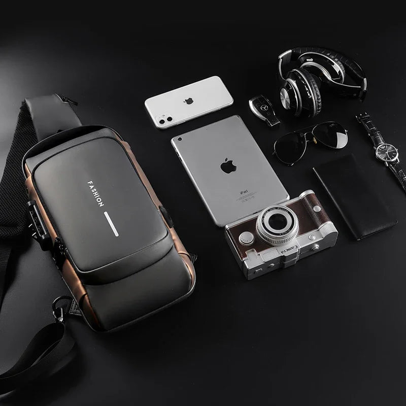 Designer Multifunction Anti-Theft USB Shoulder Bag – Travel Crossbody Messenger Sling Chest Bag for Men, Luxury Brand