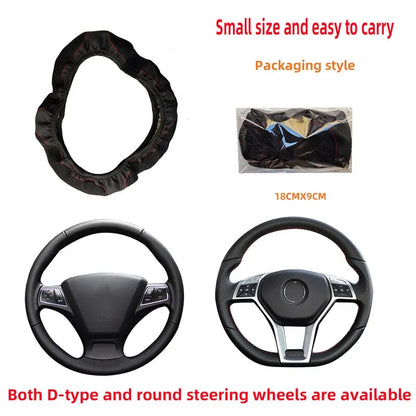 37-38cm Car Steering Wheel Cover: Three-dimensional Leather with Embroidered Color Diamond-encrusted Design - Breathable, No Inner Ring