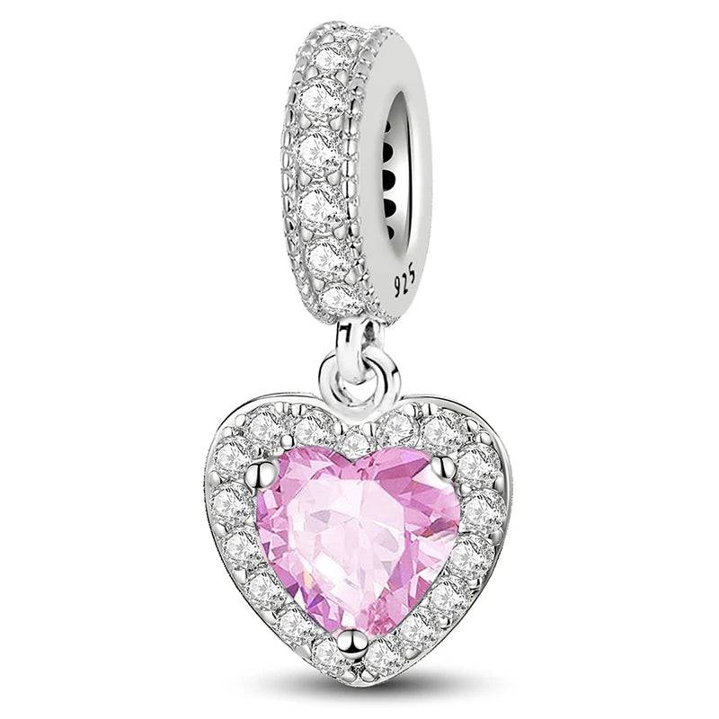 925 Sterling Silver Paw Heart Charm - Zircon Red Love Pendant Bead for DIY Bracelets & Women’s Fine Jewelry