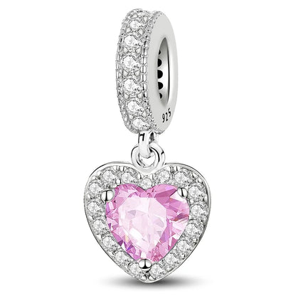925 Sterling Silver Paw Heart Charm - Zircon Red Love Pendant Bead for DIY Bracelets & Women’s Fine Jewelry