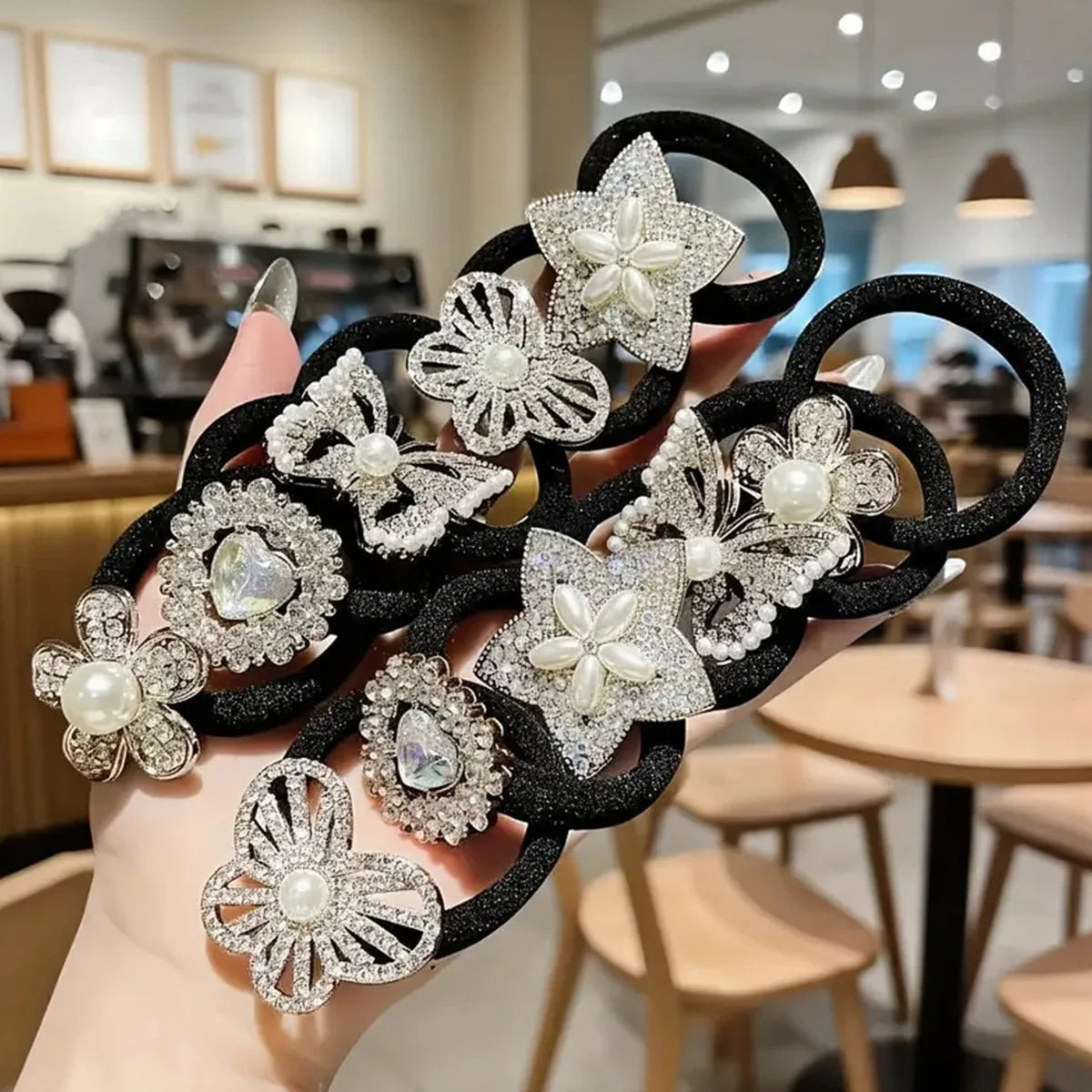 Rhinestone Hair Bands - 10-Piece Set of Elegant Embellished Elastic Hair Ties