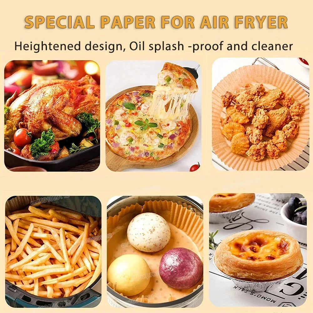 50/100Pcs Disposable Air Fryer Paper Liners Non-Stick Round Baking Parchment for Kitchen Cooking