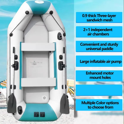2.0–3.6m Inflatable Fishing Kayak Boat Air Deck Set – 3-Layer 0.9mm PVC, 2+1 Air Chambers, Wear-Resistant LUYA Raft Boat