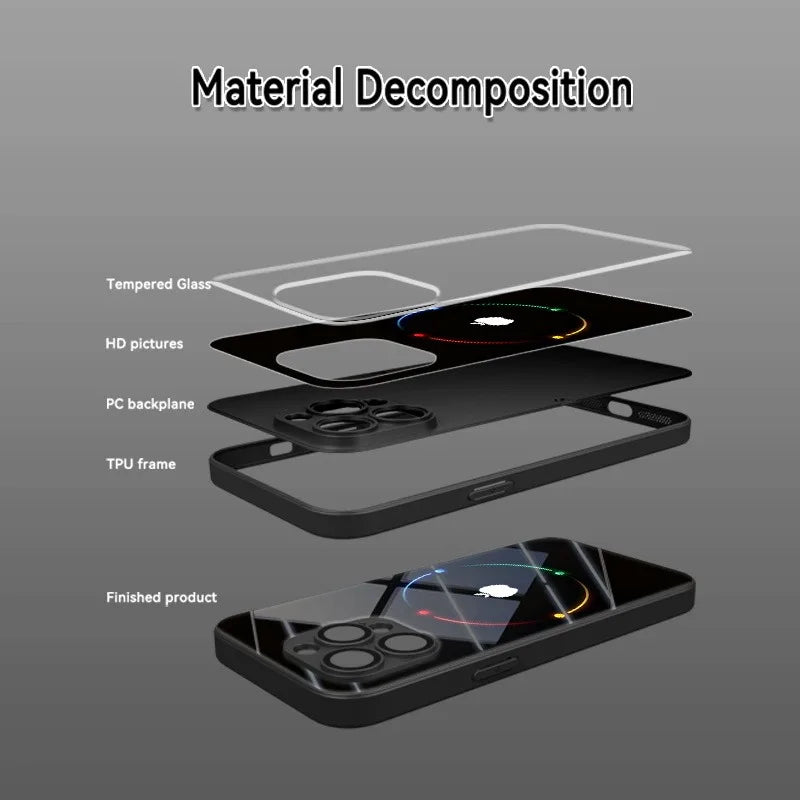 Colorful Halo Apple Pattern Tempered Glass Phone Case - iPhone 17/16/15/14/13/12/11 Pro Max & More