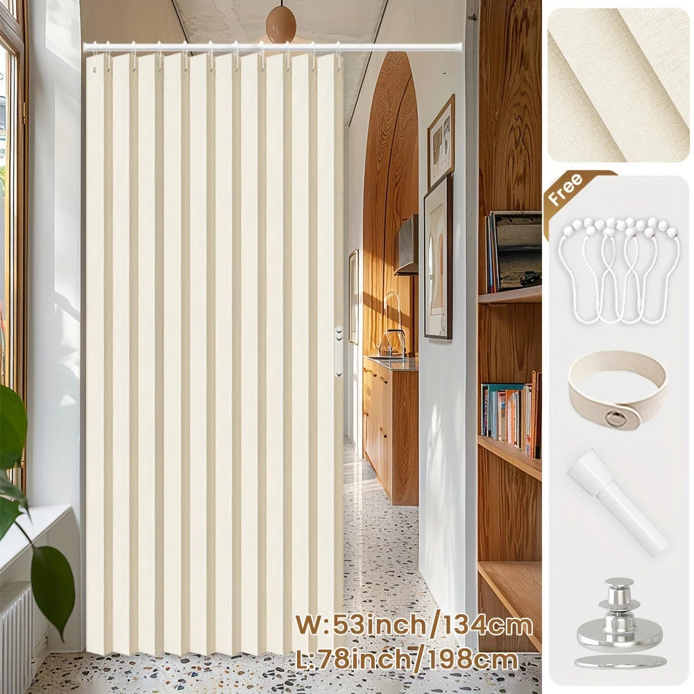 Blackout Folding Door Curtain – 1 Panel Privacy Screen for Living Room, Bedroom, Kitchen, Closet, Room Divider