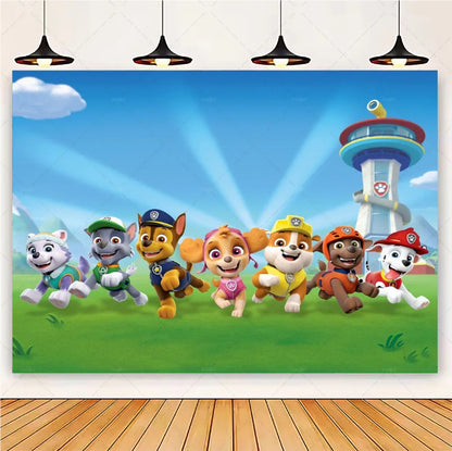 PAW Patrol Cartoon Puppy Birthday Party Backdrop – Animation Theme Decoration Background for Kids Party & Baby Shower Supplies Gift