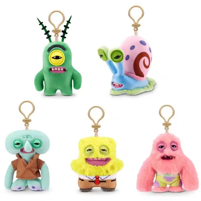 Fuggler SpongeBob and Patrick Plush Keychains - Funny Ugly-Toothed Monster Collectible Toys and Stuffed Animal Dolls
