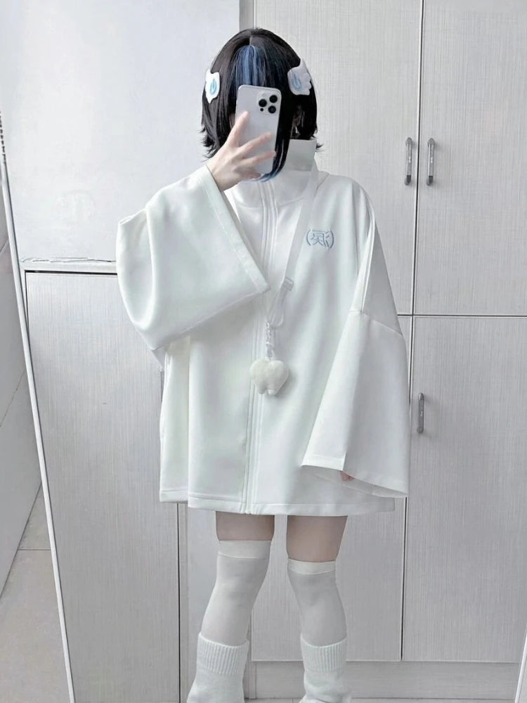 Spring Casual Hoodie – Women’s Loose Y2K Aesthetic Oversized Embroidered Harajuku Zipper Grunge Sweatshirt