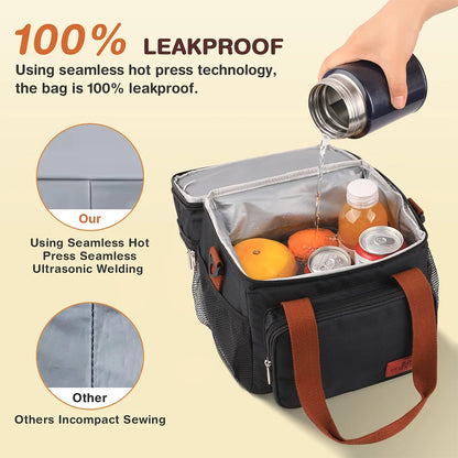 Expandable 17L Insulated Double-Decker Lunch Bag – Leakproof Cooler Tote with Side Pocket for Work, Picnic, Camping & Travel