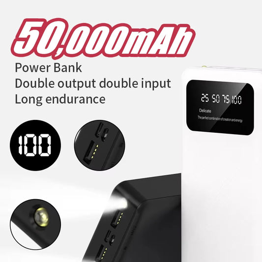 50000mAh Power Bank - Large Capacity Portable Battery Charger with LED Display USB Fast Charging for iPhone & Xiaomi