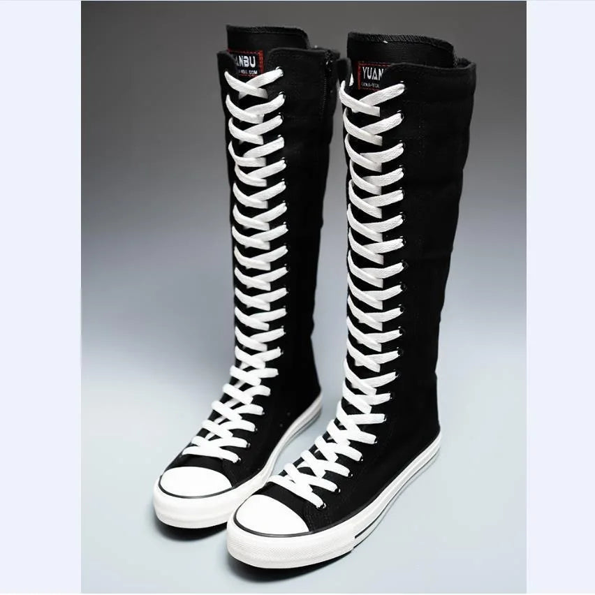 Women's High-Top Canvas Boots - Korean-Style Lace-Up Zipper Shoes with Comfortable Fit