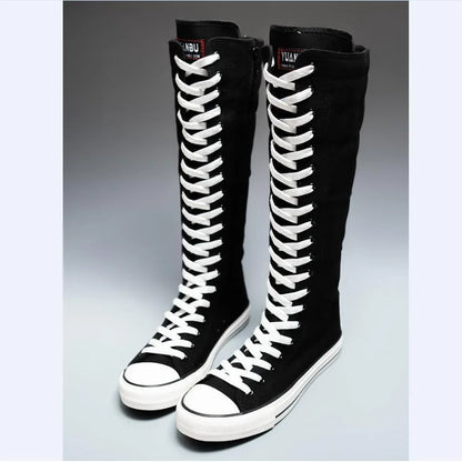 Women's High-Top Canvas Boots - Korean-Style Lace-Up Zipper Shoes with Comfortable Fit