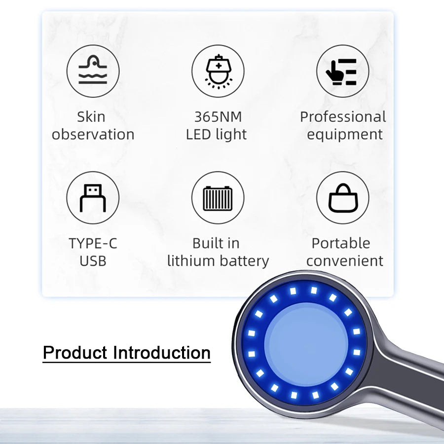 Woods Lamp Skin Analyzer - UV Magnifying Facial Skin Testing Light for Beauty Care Analysis Detection