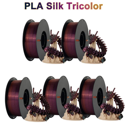 Tri-Color Dual-Color Silk Rainbow PLA Filament 1.75mm – Accurate +/-0.03mm, Compatible with Most FDM 3D Printers
