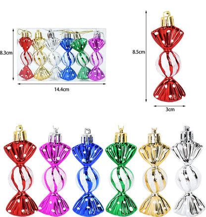 6PCS Christmas Candy Cane & Lollipop Hanging Ornaments – Festive Tree Pendants for Home Holiday Decor