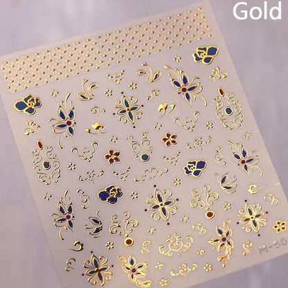 5D Gold Stamped Nail Art Stickers - Silver Sun Stars Snake Chinese Style Self-Adhesive Manicure Decals