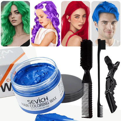 Temporary Hair Color Wax Kit – Washable Instant Hair Dye Cream for Men, Women & Kids, Party Cosplay, Blue, Purple, Red, Green