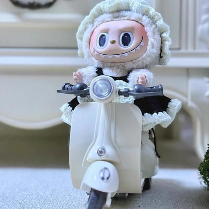 Labubu Doll Mini Electric Motorcycle – Cute Doll Toy with Lights and Music, DIY Accessories, Fun Christmas Gift for Kids