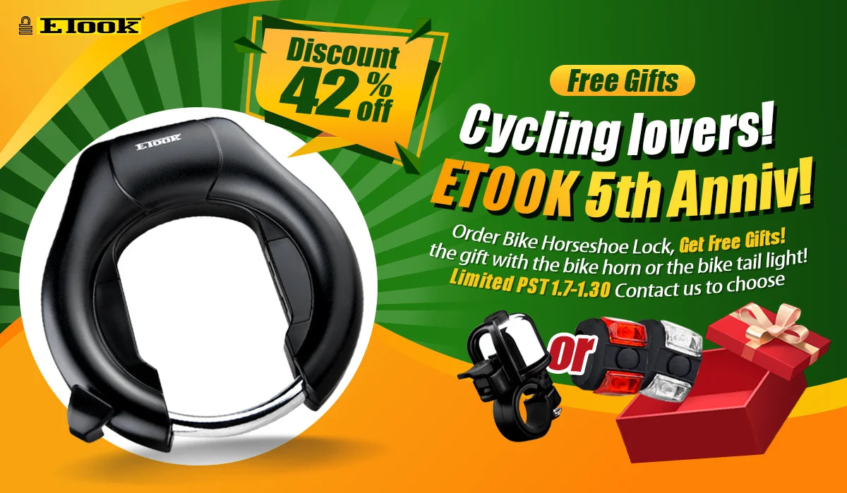 ETOOK Bike Horseshoe Lock - Anti-Theft Hardened Steel Pipe, Portable High Safety Road & Mountain Bicycle Lock