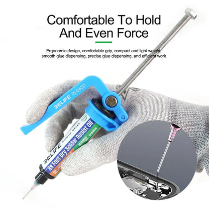 RELIFE RL-062D Labor-Saving Solder Paste Booster - 5-10CC Capacity UV Solder Mask Ink Welding Oil Pusher for Efficient Motherboard Repair - Essential Tool for Electronics Work