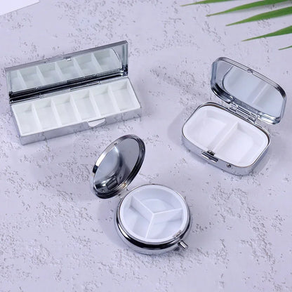 Portable Metal Pill Box - Travel Medicine Organizer with Pill Splitter & Compact Storage Case
