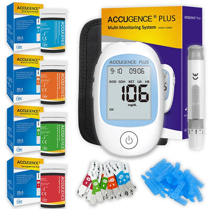 4-in-1 Multifunction Blood Monitor – Hemoglobin, Glucose, Ketone, Uric Acid Test for Diabetes, Anemia, Gout