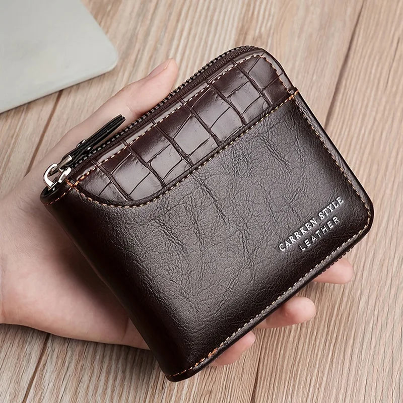 Leather Men's Wallet – Luxury Zipper Purse with Card Holders and Coin Pocket, RFID Protection, Perfect Gift for Men