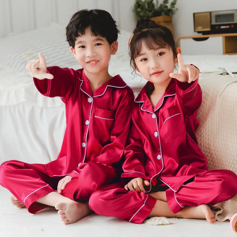 Kids’ Satin Silk Pajama Set – Long Sleeve Silky Loungewear for Boys & Girls, Teen PJs for Ages 2-14